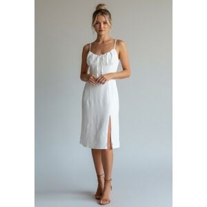 White Tie Front Open Back Midi Dress White Small Core Summer Slit